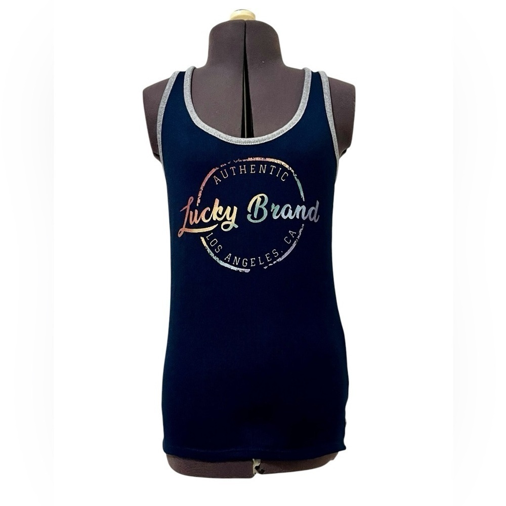 Lucky Brand Navy Blue Tank Top w/ Gray Trim Size S